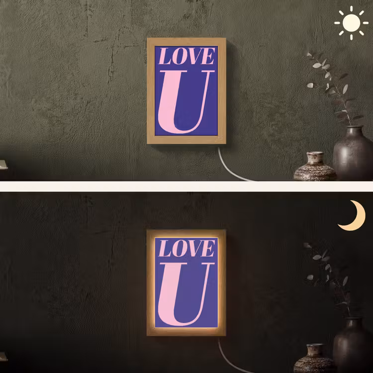 Love - Blauw - Valentijn Light Box met kabel (Wandlamp) klein -sfeer3
