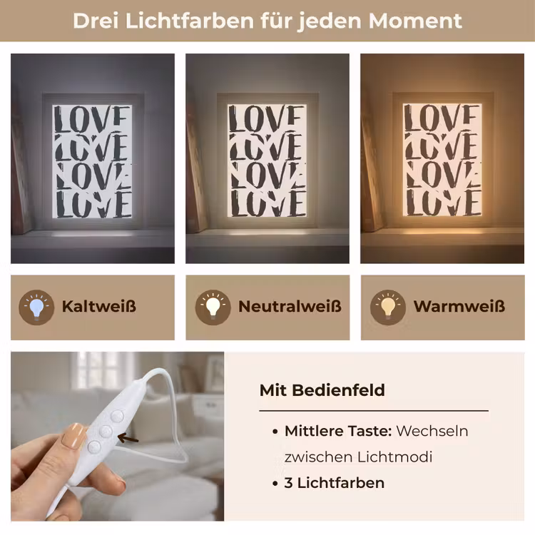 Love - Hart - Beige Light Box met kabel (Wandlamp) klein -USP_lichtkleurDE