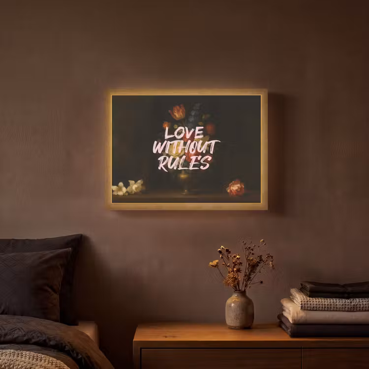 Liefde - Modern - Bloemen Light Box met batterij (Wandlamp) middel -sfeer4