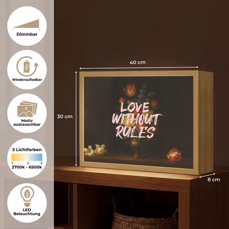 Liefde - Modern - Bloemen Light Box met batterij (Wandlamp) middel -USP_websiteoverzichtDE
