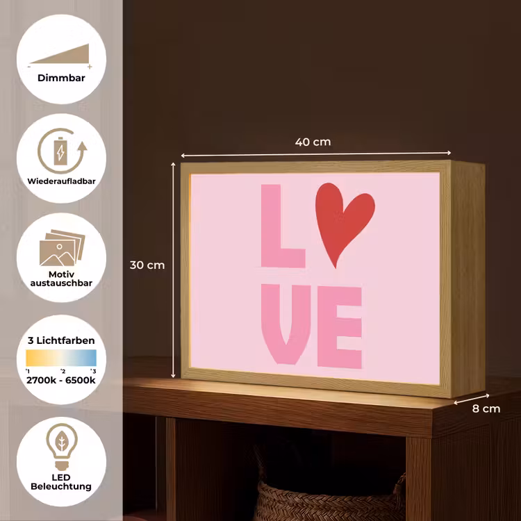 Love - Roze - Hart - Valentijn Light Box met batterij (Wandlamp) middel -USP_websiteoverzichtDE