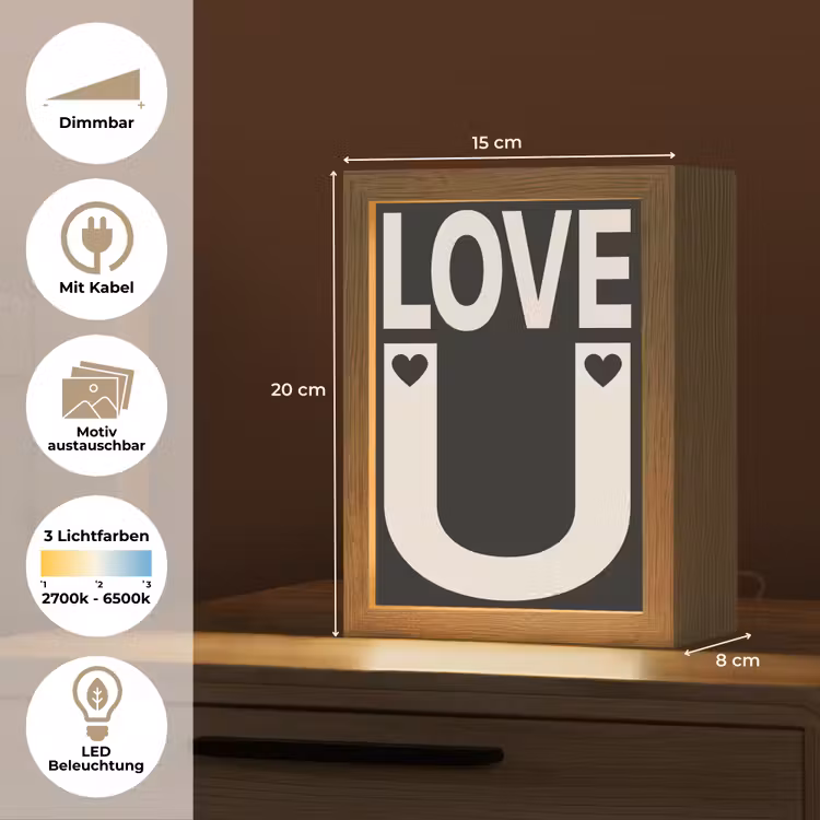 Love - Zwart - Minimalistisch Light Box met kabel (Wandlamp) klein -USP_websiteoverzichtDE