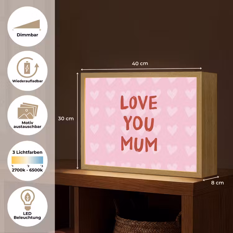 Love - Quote - Moeder - Rood Light Box met batterij (Wandlamp) middel -USP_websiteoverzichtDE
