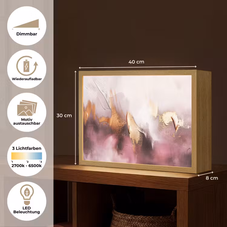 Paars - Abstract - Verf - Goud Light Box met batterij (Wandlamp) middel -USP_websiteoverzichtDE