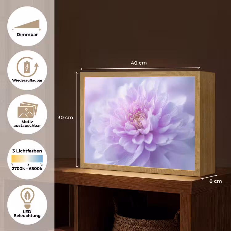 Paars - Dahlia - Dromerig Light Box met batterij (Wandlamp) middel -USP_websiteoverzichtDE