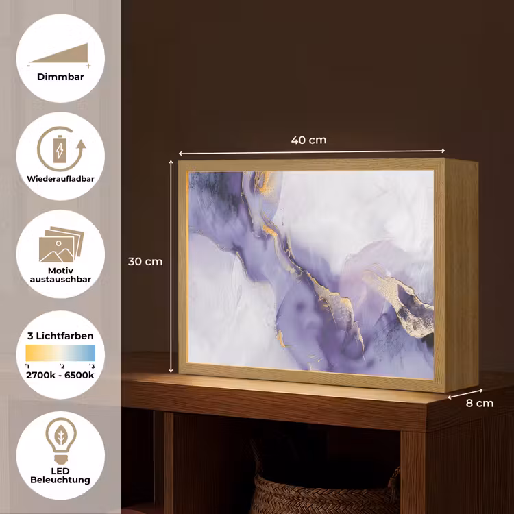 Paars - Modern - Marmer - Abstract Light Box met batterij (Wandlamp) middel -USP_websiteoverzichtDE