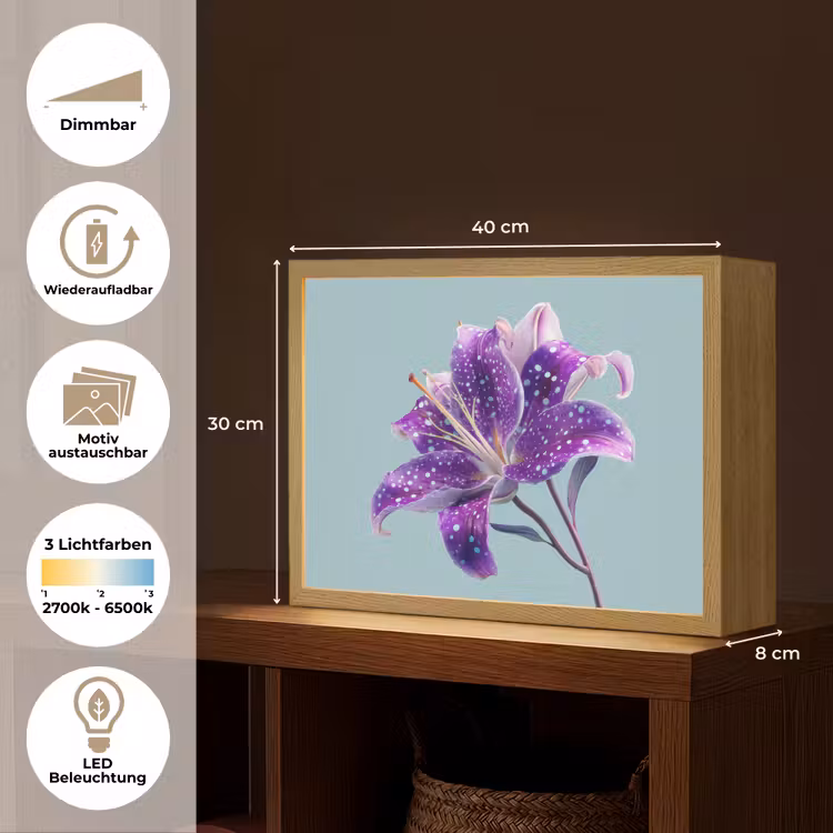 Lelie - Bloem - Paars - Stippen Light Box met batterij (Wandlamp) middel -USP_websiteoverzichtDE