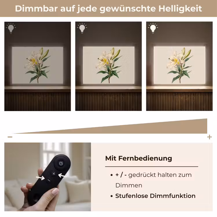 Lelie - Elegant - Botanisch - Beige Light Box met batterij (Wandlamp) middel -USP_dimbaarDE