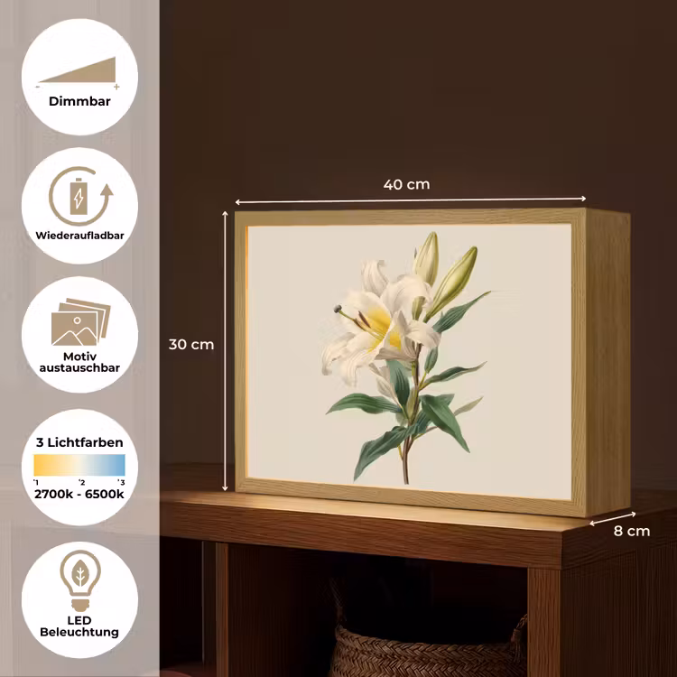 Lelie - Elegant - Botanisch - Beige Light Box met batterij (Wandlamp) middel -USP_websiteoverzichtDE