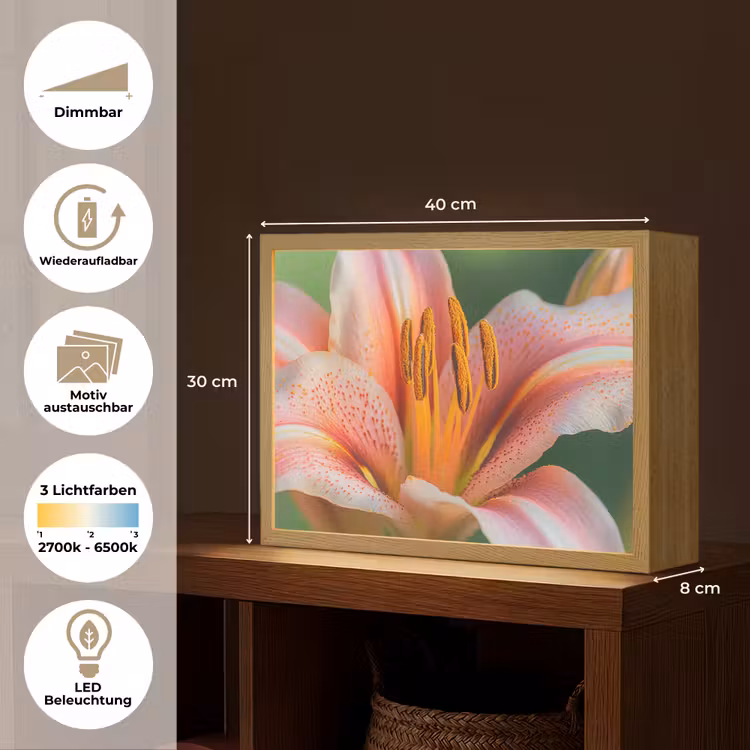 Lelie - Close up - Lichtroze Light Box met batterij (Wandlamp) middel -USP_websiteoverzichtDE
