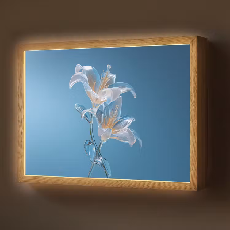 Lelies - Blauw - Glazen Light Box met batterij (Wandlamp) middel -z3d_website