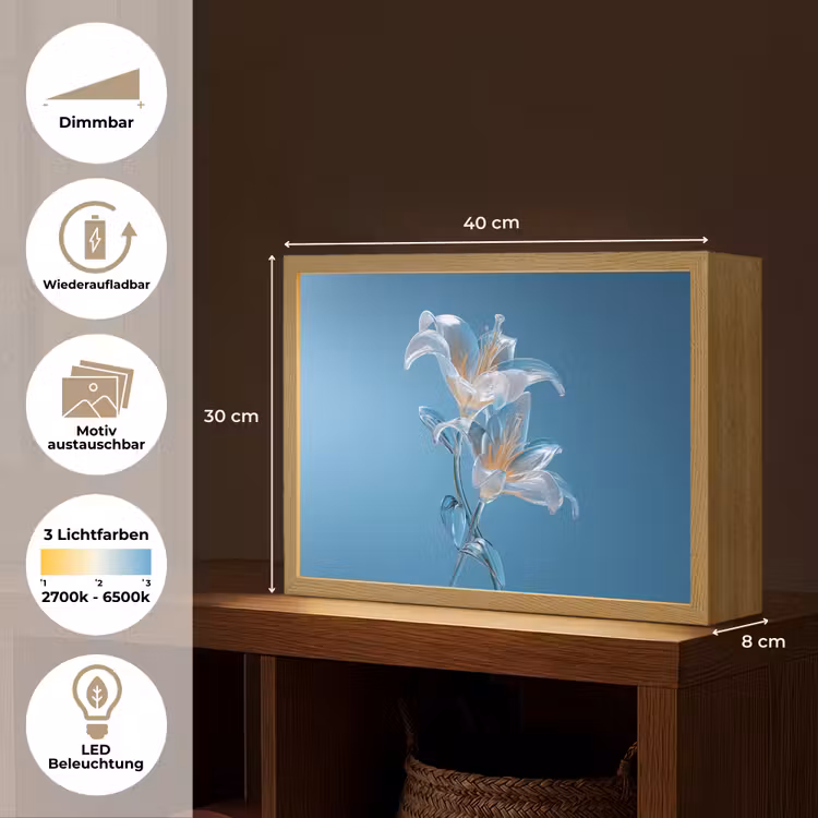 Lelies - Blauw - Glazen Light Box met batterij (Wandlamp) middel -USP_websiteoverzichtDE