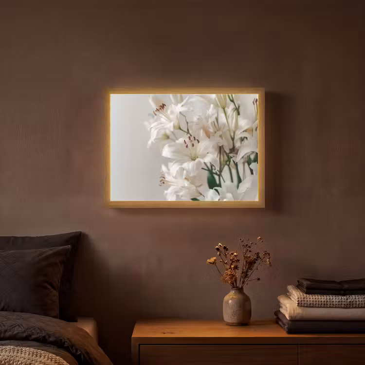 Lelies - Boekte - Wit - Meeldraden Light Box met batterij (Wandlamp) middel -sfeer4