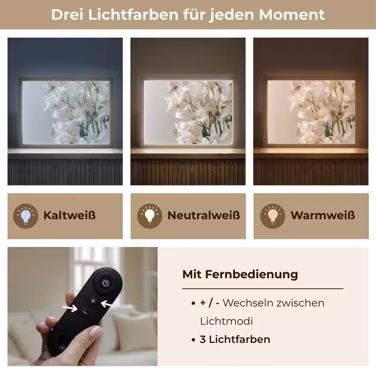 Lelies - Boekte - Wit - Meeldraden Light Box met batterij (Wandlamp) middel -USP_lichtkleurDE