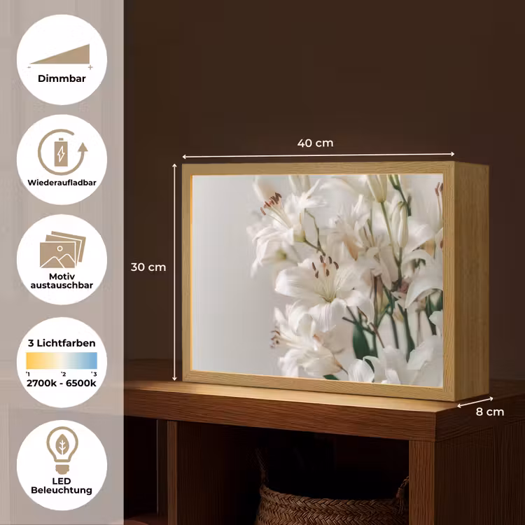 Lelies - Boekte - Wit - Meeldraden Light Box met batterij (Wandlamp) middel -USP_websiteoverzichtDE