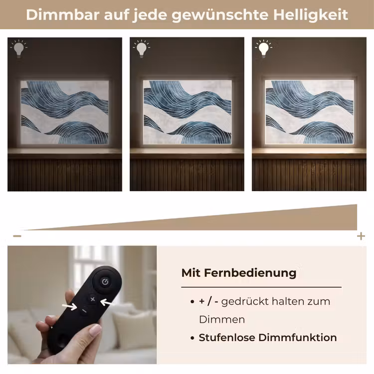 Lijnen - Golven - Abstract - Grijs Light Box met batterij (Wandlamp) middel -USP_dimbaarDE