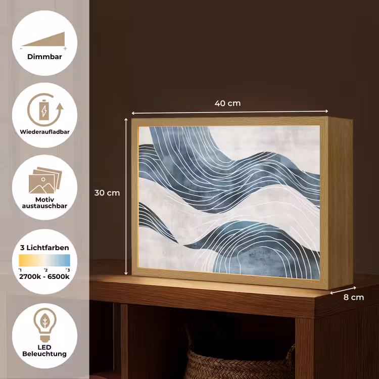 Lijnen - Golven - Abstract - Grijs Light Box met batterij (Wandlamp) middel -USP_websiteoverzichtDE