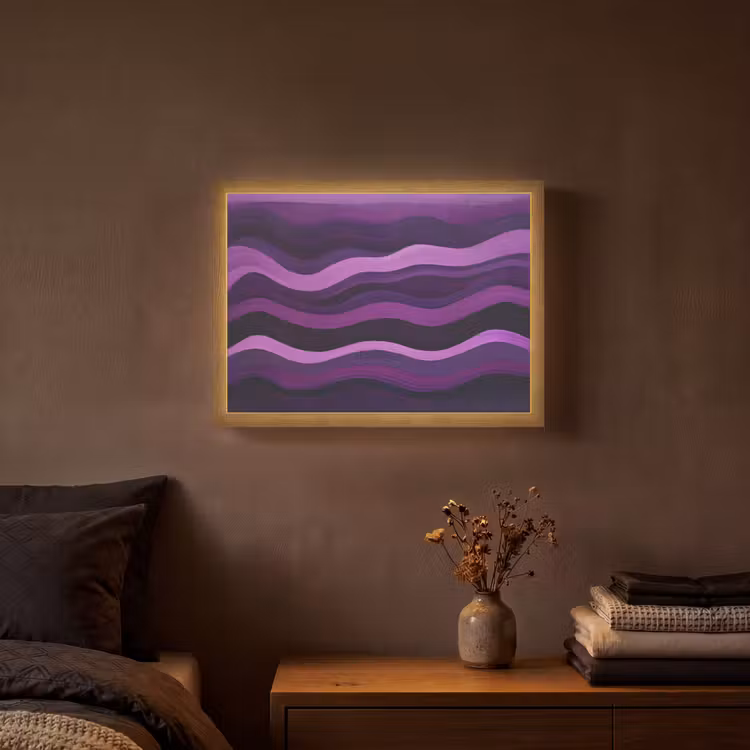 Lijnen - Golven - Paars - Abstract Light Box met batterij (Wandlamp) middel -sfeer4
