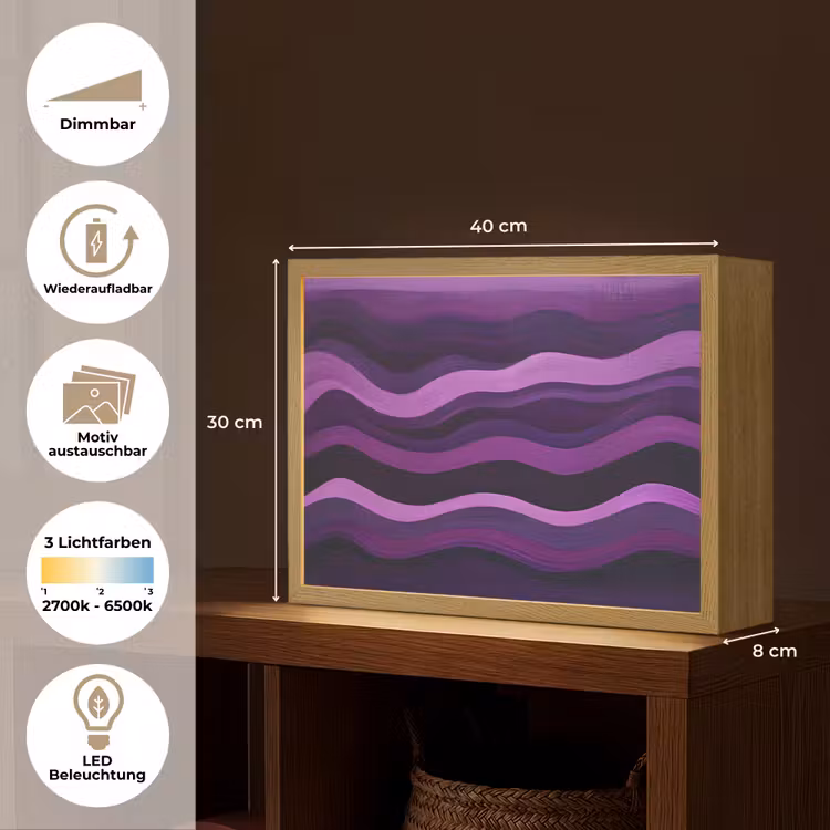 Lijnen - Golven - Paars - Abstract Light Box met batterij (Wandlamp) middel -USP_websiteoverzichtDE