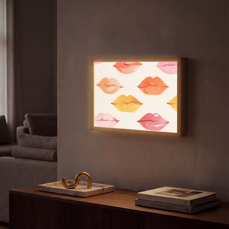 Lippen - Kleurrijk - Glanzend Light Box met batterij (Wandlamp) middel -sfeer1