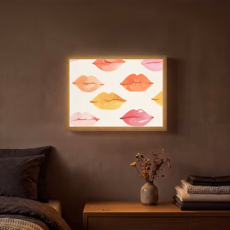 Lippen - Kleurrijk - Glanzend Light Box met batterij (Wandlamp) middel -sfeer4