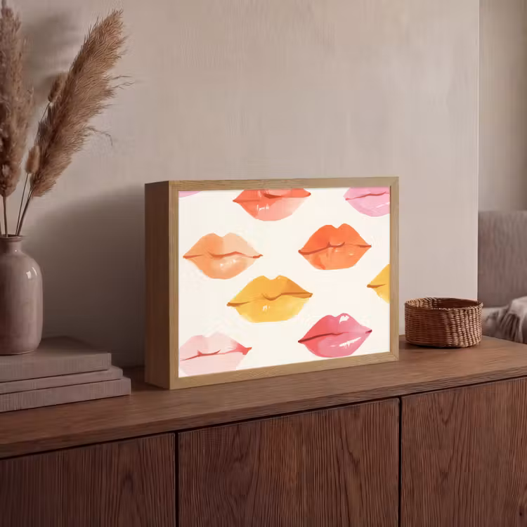 Lippen - Kleurrijk - Glanzend Light Box met batterij (Wandlamp) middel -sfeer2