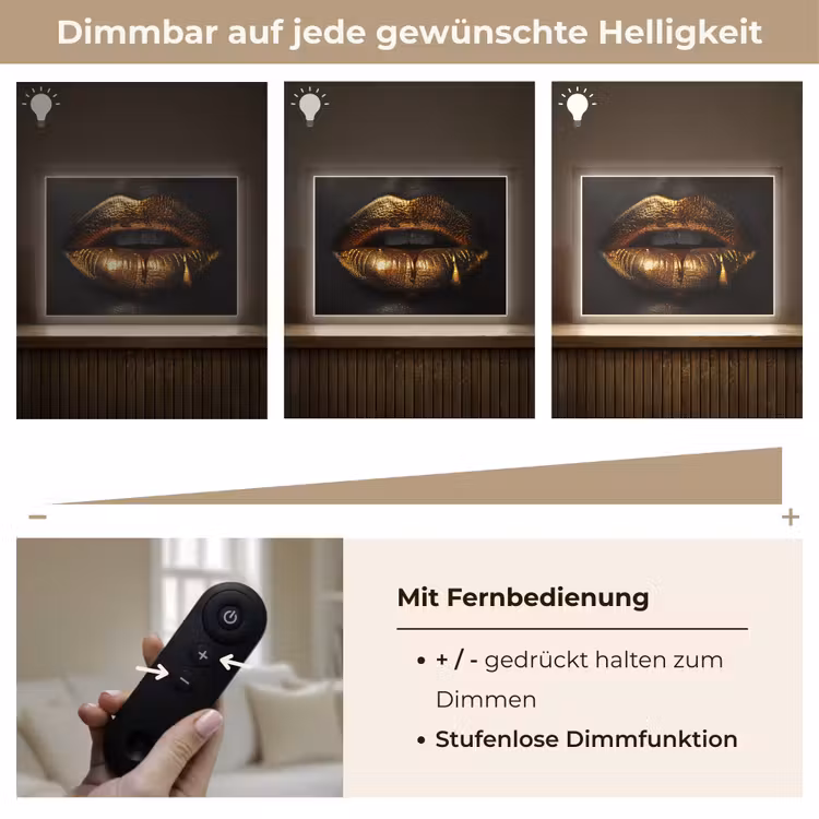 Lippen - Goud - Abstract - Zwart - Aesthetic Light Box met batterij (Wandlamp) middel -USP_dimbaarDE