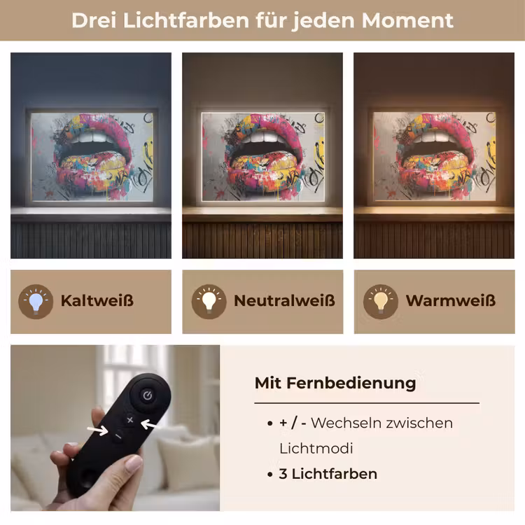 Lippen - Graffiti - Expressief Light Box met batterij (Wandlamp) middel -USP_lichtkleurDE