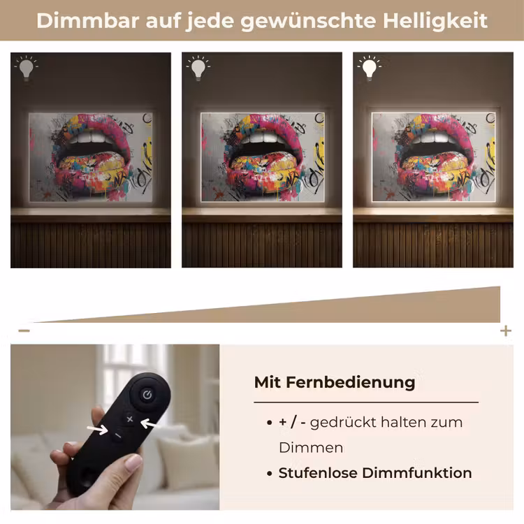 Lippen - Graffiti - Expressief Light Box met batterij (Wandlamp) middel -USP_dimbaarDE