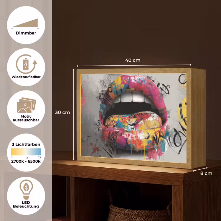 Lippen - Graffiti - Expressief Light Box met batterij (Wandlamp) middel -USP_websiteoverzichtDE