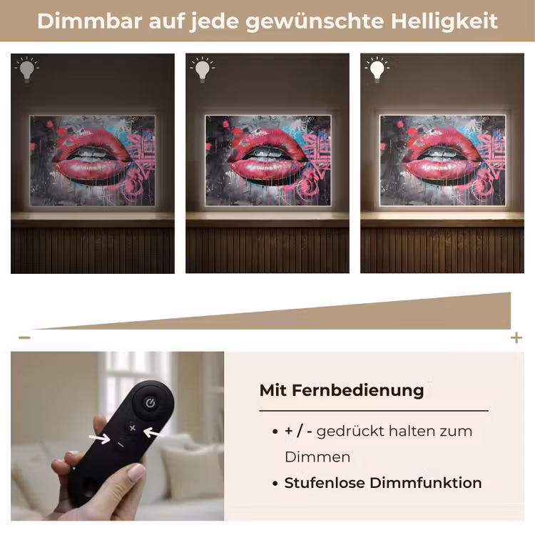 Lippen - Felroze - Graffiti - Verfstrepen Light Box met batterij (Wandlamp) middel -USP_dimbaarDE