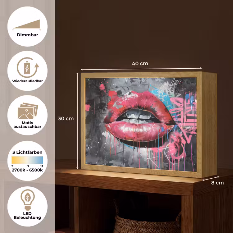 Lippen - Felroze - Graffiti - Verfstrepen Light Box met batterij (Wandlamp) middel -USP_websiteoverzichtDE