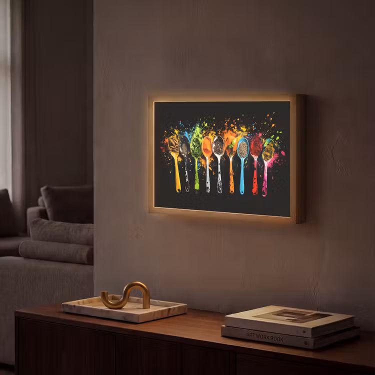 Lepels - Kruiden - Modern - Graffiti - Verf - Kleurrijk Light Box met batterij (Wandlamp) middel -sfeer1