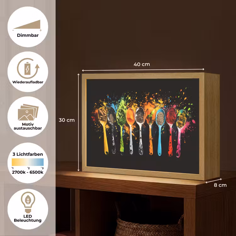 Lepels - Kruiden - Modern - Graffiti - Verf - Kleurrijk Light Box met batterij (Wandlamp) middel -USP_websiteoverzichtDE
