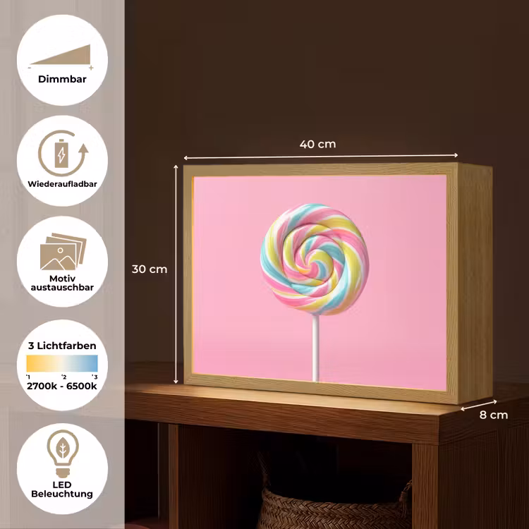 Lolly - Roze - Snoep - Zoet Light Box met batterij (Wandlamp) middel -USP_websiteoverzichtDE