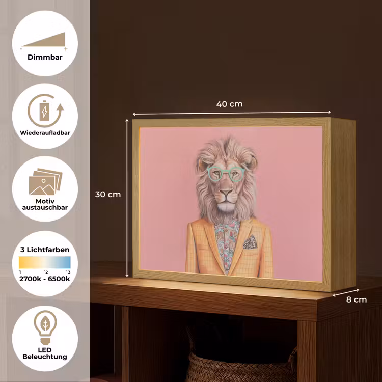 Leeuw - Pak - Geruit - Bril Light Box met batterij (Wandlamp) middel -USP_websiteoverzichtDE