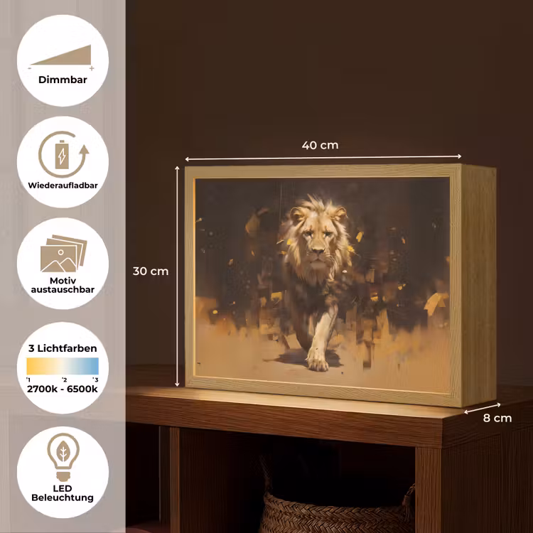 Leeuw - Geschilderd - Abstract - Goud Light Box met batterij (Wandlamp) middel -USP_websiteoverzichtDE