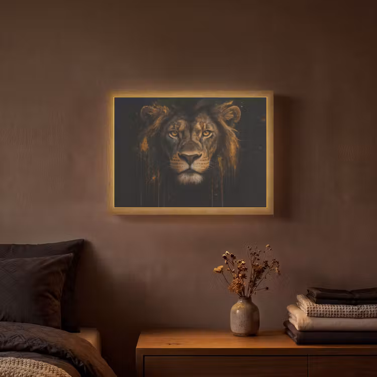Leeuw - Goud - Druppels Light Box met batterij (Wandlamp) middel -sfeer4
