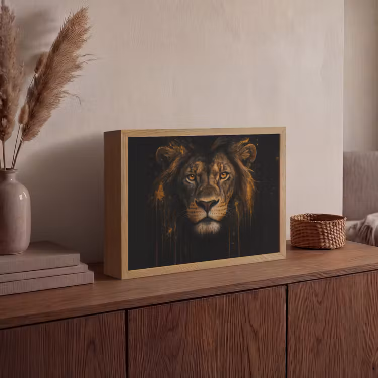 Leeuw - Goud - Druppels Light Box met batterij (Wandlamp) middel -sfeer2