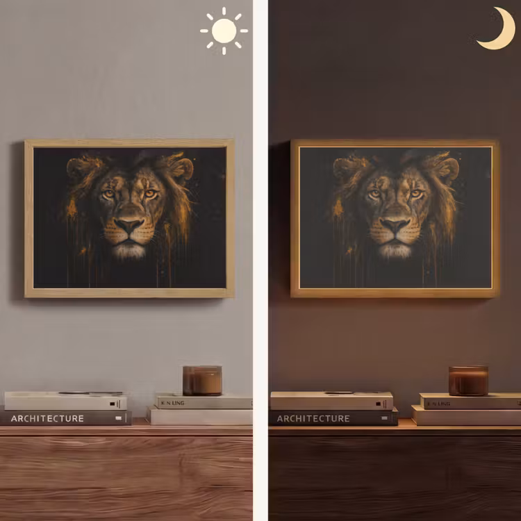 Leeuw - Goud - Druppels Light Box met batterij (Wandlamp) middel -sfeer3
