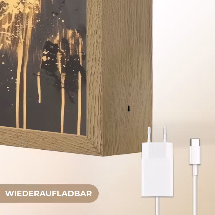 Leeuw - Portret - Verfspatten - Grijs Light Box met batterij (Wandlamp) middel -USP_websiteoplaadbaarDE
