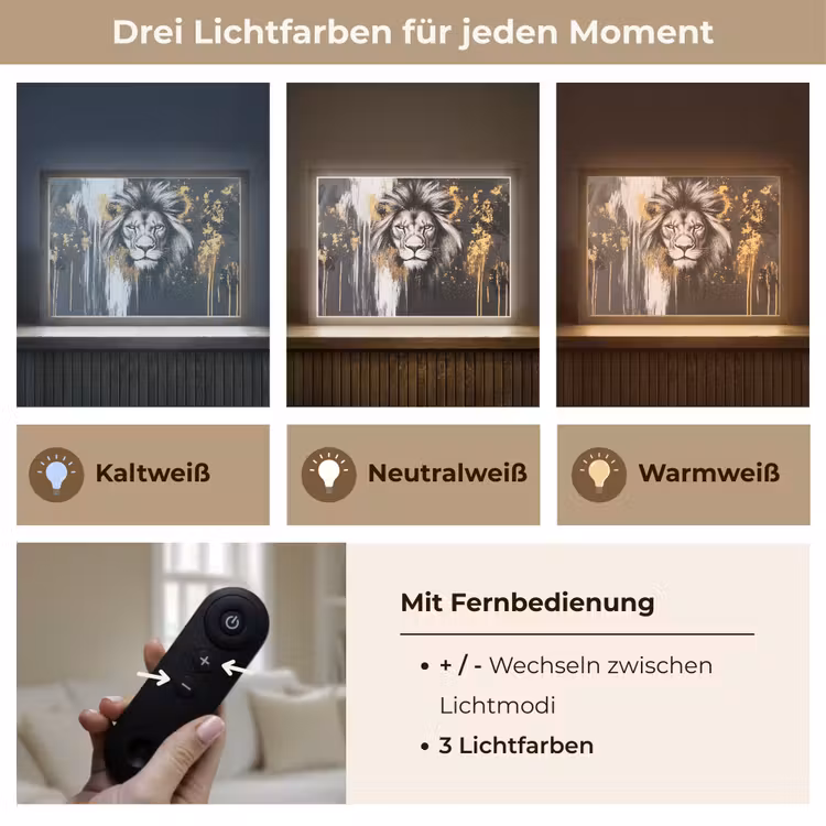 Leeuw - Portret - Verfspatten - Grijs Light Box met batterij (Wandlamp) middel -USP_lichtkleurDE