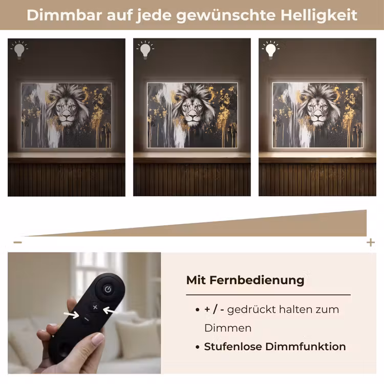Leeuw - Portret - Verfspatten - Grijs Light Box met batterij (Wandlamp) middel -USP_dimbaarDE