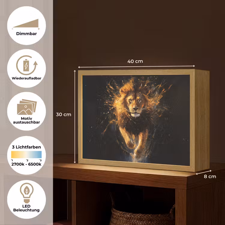 Leeuw - Zwart - Oranje - Verf Light Box met batterij (Wandlamp) middel -USP_websiteoverzichtDE