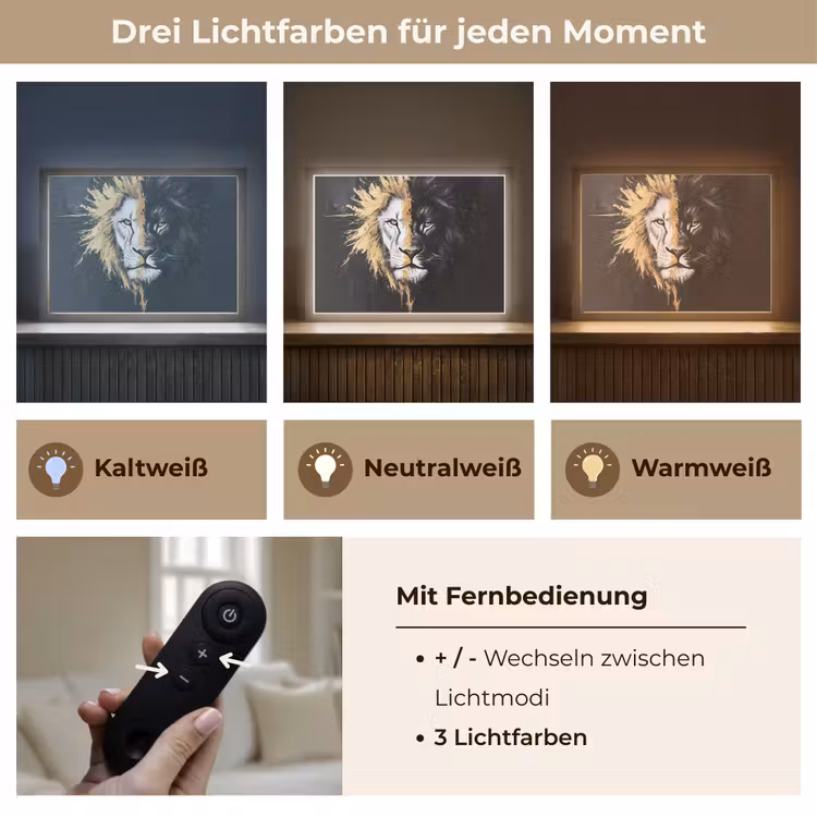 Leeuw - Gesplitst - Zwart - Lijn Light Box met batterij (Wandlamp) middel -USP_lichtkleurDE