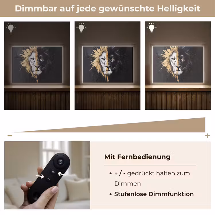Leeuw - Gesplitst - Zwart - Lijn Light Box met batterij (Wandlamp) middel -USP_dimbaarDE