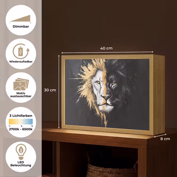 Leeuw - Gesplitst - Zwart - Lijn Light Box met batterij (Wandlamp) middel -USP_websiteoverzichtDE