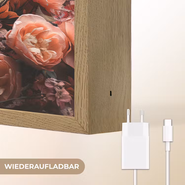 Leeuw - Dier - Natuur - Botanisch - Bloemen - Roze Light Box met batterij (Wandlamp) middel -USP_websiteoplaadbaarDE