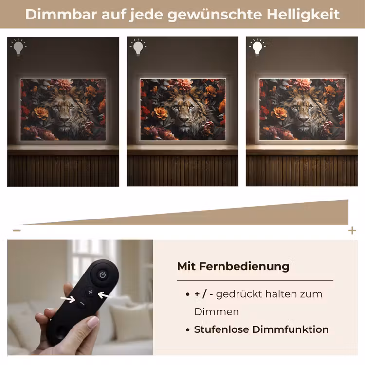 Leeuw - Dier - Natuur - Bloemen - Botanisch Light Box met batterij (Wandlamp) middel -USP_dimbaarDE