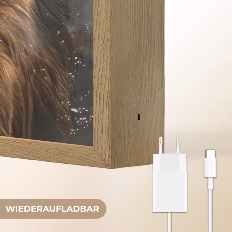 Leeuw - Dieren - Portret - Zwart - Luxe Light Box met batterij (Wandlamp) middel -USP_websiteoplaadbaarDE